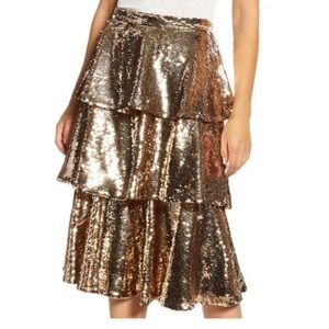 Rachel Parcell Tiered Sequin Midi Skirt